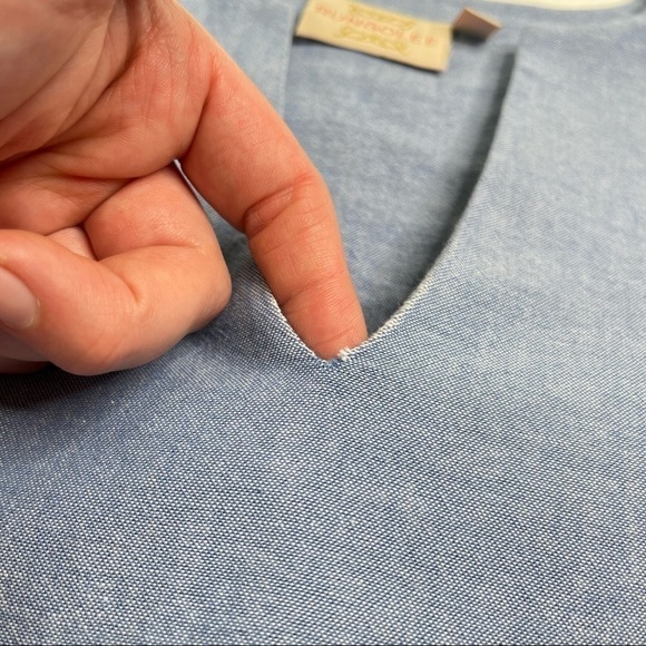 Rungolee Blue Jean Chambray Split Neck Bow Sleeve Casual Boho Hippie Top Shirt - Picture 9 of 13